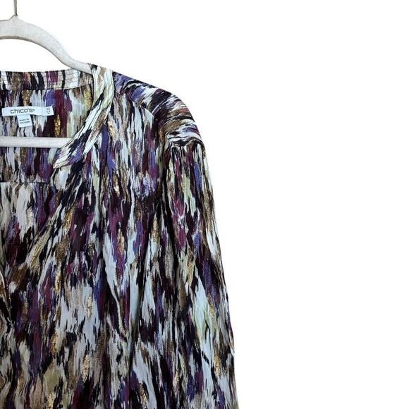 Chicos Top Womens 18 Multicolor Metallic Print Split Neck Popover Blouse - Picture 3 of 9